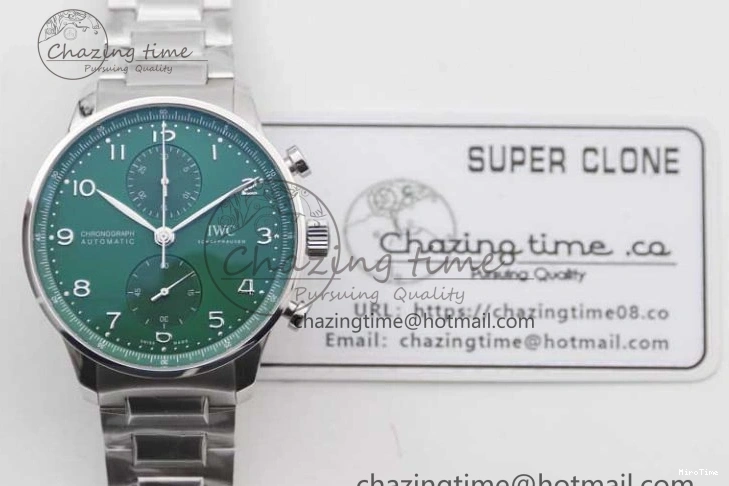 MIROTIME 0315 FastDry Portugieser Chronograph IW371615 ZF Best Edition Green Dial on SS Bracelet A7750 (Slim Movement) 7038